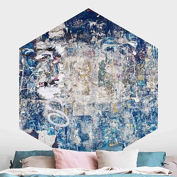 Hexagon Mustertapete selbstklebend Shabby Wand in Blau günstig online kaufen