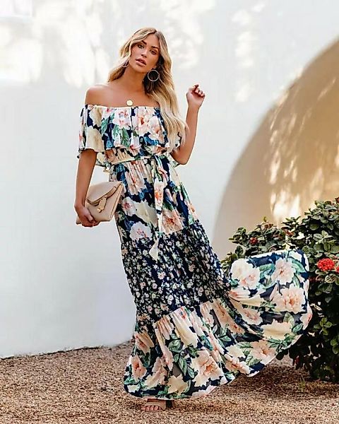 RUZU UG Dirndl Midikleid Kleid Damen Resort-Stil Langer Taille Sommer günstig online kaufen