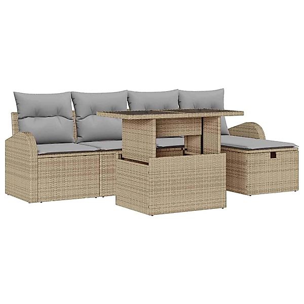 vidaXL Garten-Sofa-Set mit Kissen mit Speicher 6-Tlg Beige Poly Rattan 3361 günstig online kaufen