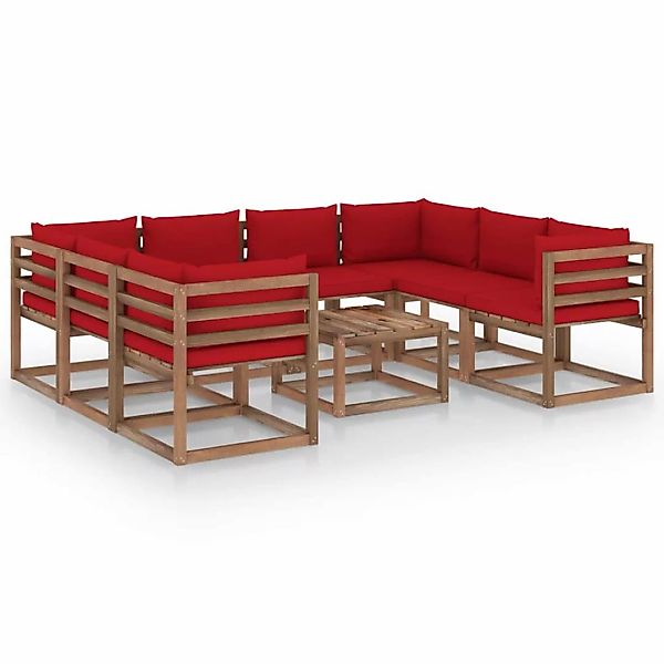 9-tlg. Garten-lounge-set Mit Roten Kissen günstig online kaufen