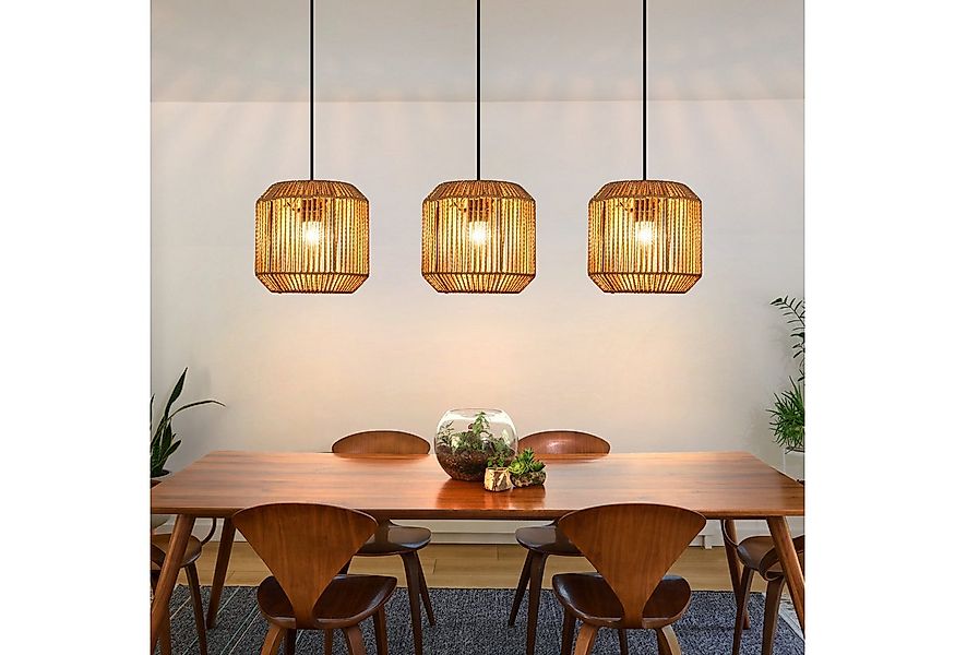 Nettlife Pendelleuchte Rattan 3 flammig Höhenverstellbar Boho E27 Hängeleuc günstig online kaufen