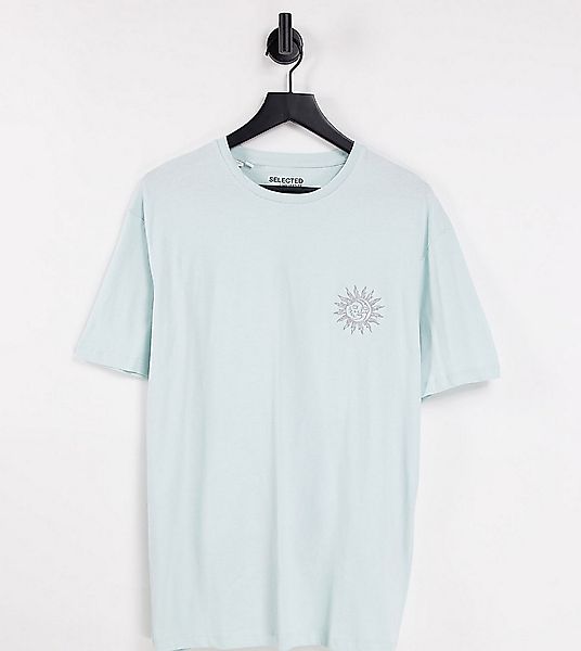 Selected Homme – Oversize-T-Shirt in Blau mit aufgesticktem Sonnenmotiv, ex günstig online kaufen