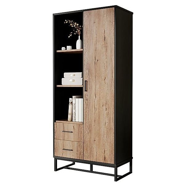 XDOVET Vitrine Highboard Schrank Holzoptik mit schwarzem Rahmen (1Tür 2 Sch günstig online kaufen