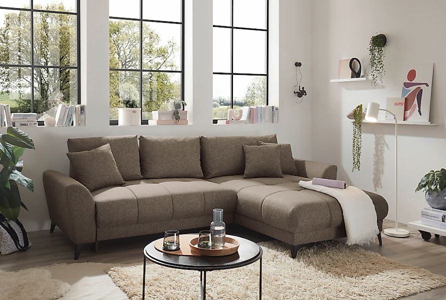 ED EXCITING DESIGN Ecksofa "Bern L-Form", mit Bettfunktion, Bettkasten & 3 günstig online kaufen