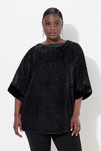 Ulla Popken Druckbluse Bluse Ausbrenner-Samt Oversized Rundhals Halbarm günstig online kaufen