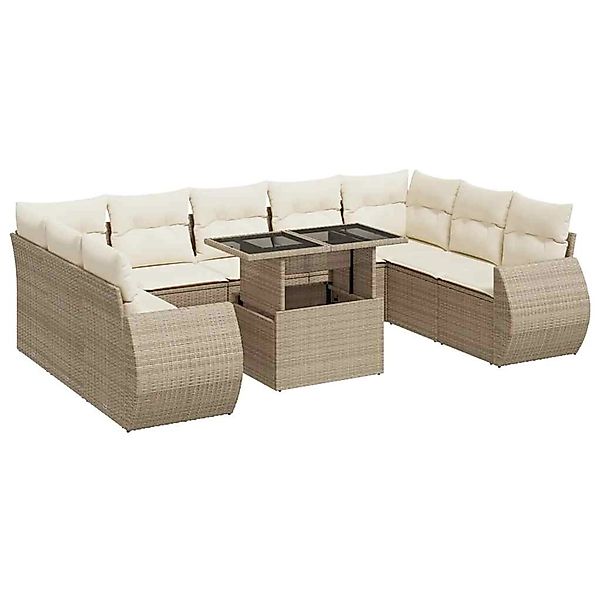 vidaXL 10-Tlg Garten-Sofagarnitur mit Kissen Beige Poly Rattan 3326699 günstig online kaufen