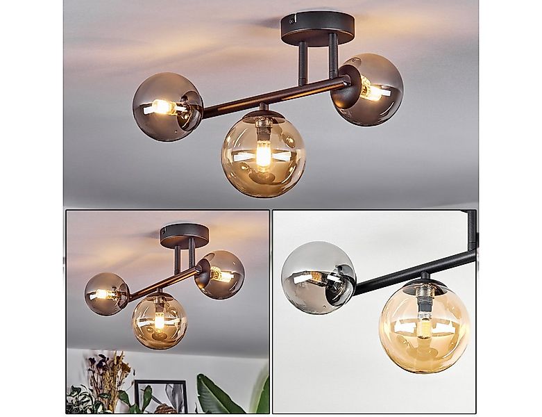 hofstein Deckenleuchte Deckenlampe aus Metall/Glas in Schwarz/Bernstein-/Ra günstig online kaufen