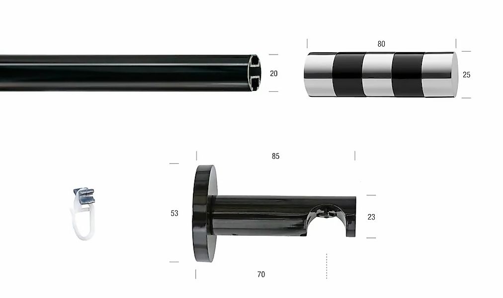 GARESA Gardinenstange "BLACK" Ø 20 mm 1 läufig-läufig Wunschmaßlänge Vorhan günstig online kaufen