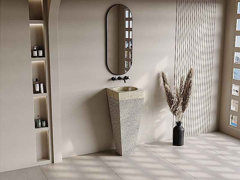 Standwaschbecken aus Marmor - Cremefarben - 40 x 40 x 90 cm - STORTA günstig online kaufen