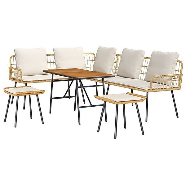 vidaXL Loungesofa 4-tlg. Garten-Sofagarnitur mit Kissen Natur Poly Rattan, günstig online kaufen