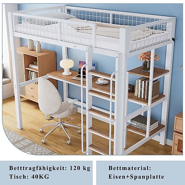HAUSS SPOLE Hochbett 90x200cm mit Tisch, Regalen, Leiter, Fallschutzgitter günstig online kaufen