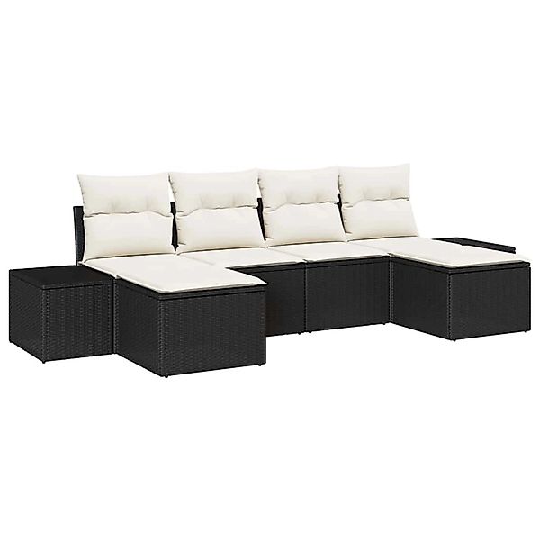vidaXL Garten-Sofa-Set mit Kissen 6-Tlg Schwarz Poly Rattan 3347167 günstig online kaufen
