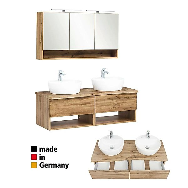Badmöbel Waschplatz Set in Wotan Eiche Nb. KAHLA-03 Keramik Waschbecken und günstig online kaufen