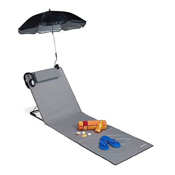 relaxdays Strandtücher Strandmatte mit Sonnenschirm, Grau günstig online kaufen