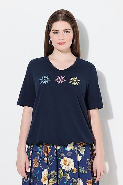 Ulla Popken T-Shirt T-Shirt Stickerei V-Ausschnitt Halbarm Gummisaum günstig online kaufen