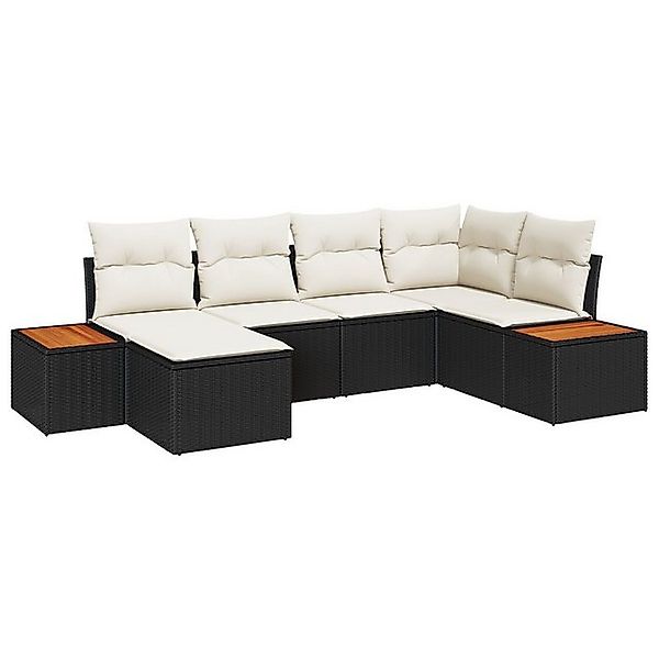 vidaXL Loungesofa 6-teiliges Garten Sofa Set mit Kissen Schwarz Poly Rattan günstig online kaufen
