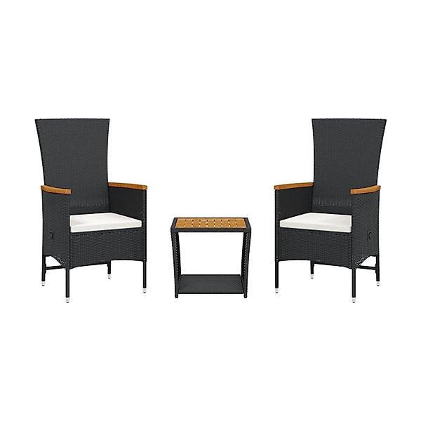 vidaXL 3-Tlg Garten-Essgruppe mit Kissen Schwarz Poly Rattan 3277540 günstig online kaufen