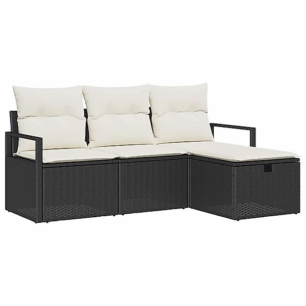vidaXL Garten-Sofa-Set mit Kissen 4-Tlg Schwarz Poly Rattan 3360478 günstig online kaufen