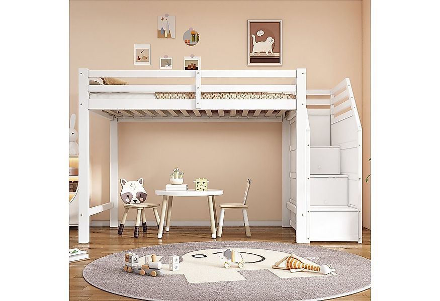 Ulife Hochbett Kinderbett Jugendbett Holzbett, Freier Raum unter dem Bett ( günstig online kaufen