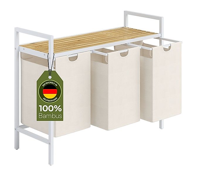 STEELSØN Wäschekorb Rigil aus Metall (3 Fächer (120 L) mit 1 Bambus-Ablage, günstig online kaufen