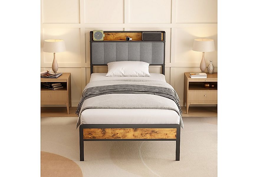 Bealife Polsterbett Einzelbett,Bettgestell mit Kopfteil,Holzbett mit Metall günstig online kaufen