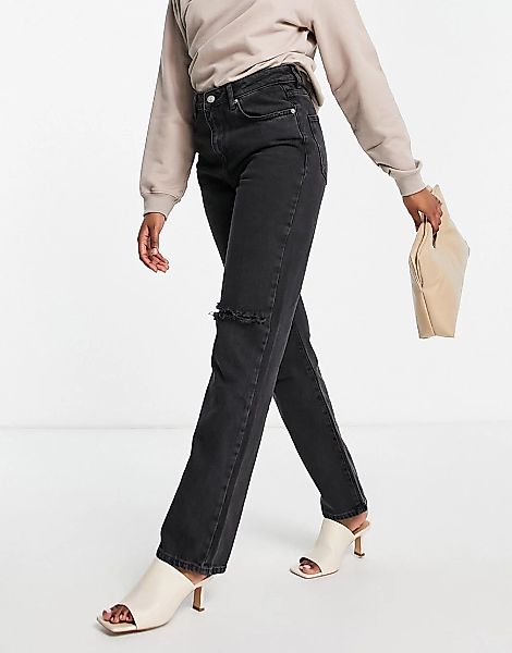 NA-KD – Jeans in verwaschenem Schwarz mit geradem Bein und Zierrissen günstig online kaufen