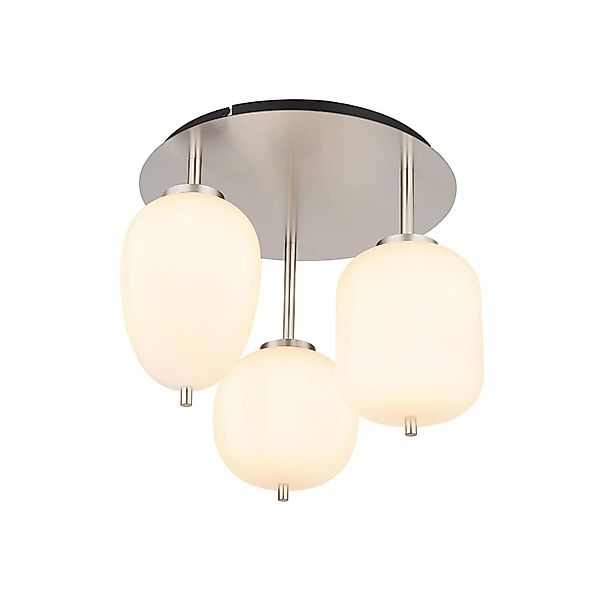 Deckenleuchte Blacky I, nickel/opal, Ø 46 cm, 3-flg., Glas günstig online kaufen