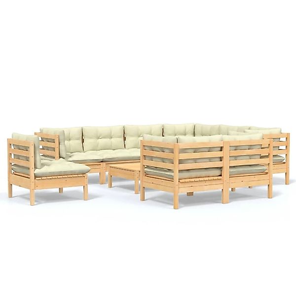 vidaXL 10-tlg Garten-Lounge-Set mit Creme Kissen Massivholz Kiefer Modell 5 günstig online kaufen