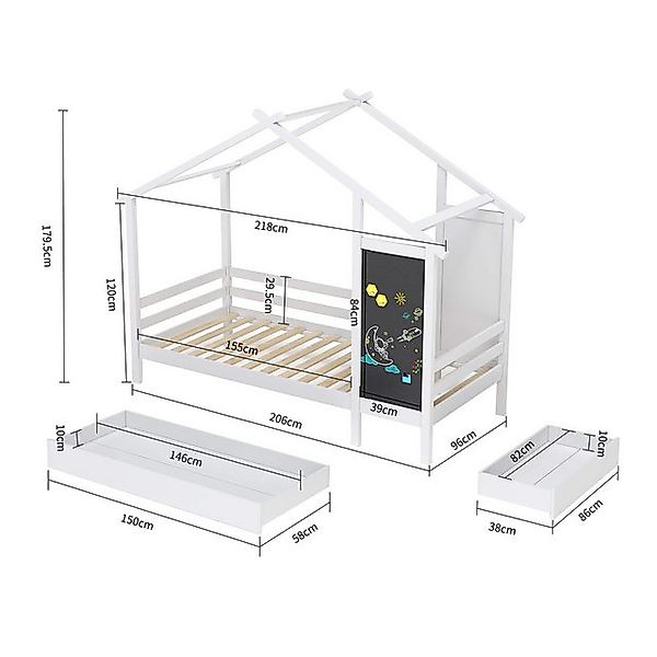 Furnishings Home Holzbett 90x200cm Kinderbett mit 2 Schubladen und 2 Zeiche günstig online kaufen
