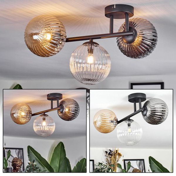 hofstein Deckenleuchte Deckenlampe aus Metall/Riffelglas in günstig online kaufen