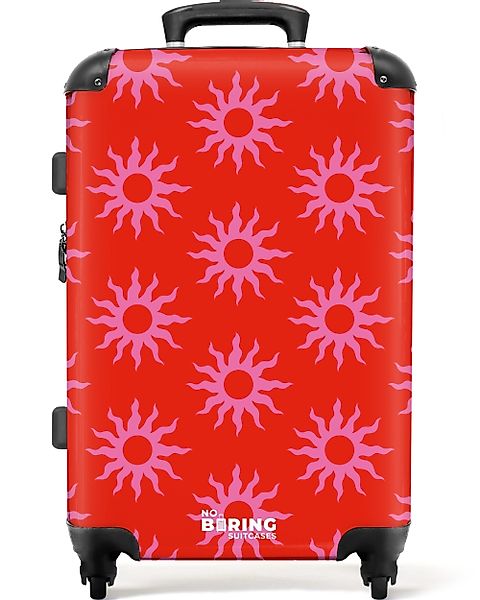 NoBoringSuitcases.com© Hartschalen-Trolley Rot mit rosa Sonnen günstig online kaufen
