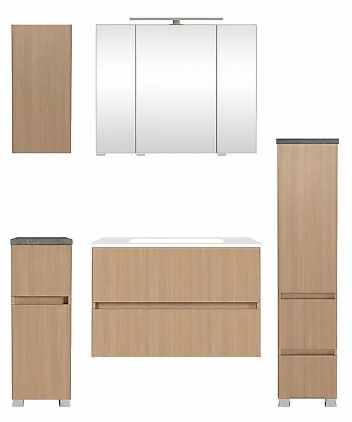 welltime Badmöbel-Set »EIXO, 5tlg.-Set: Spiegelschrank, Waschtisch und Beim günstig online kaufen