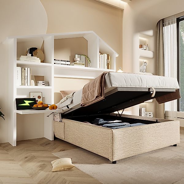 HAUSS SPOLE Polsterbett 90x200cm mit Bücherregal, günstig online kaufen