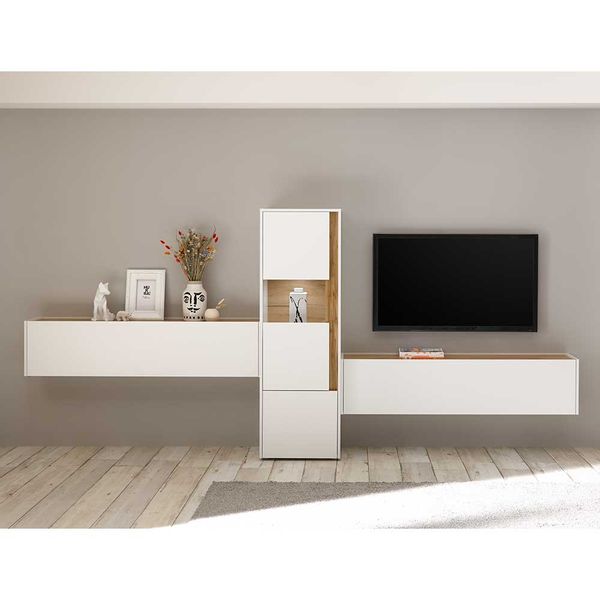 Wohnzimmerwand in Wildeichefarben und Weiß melaminbeschichtet (dreiteilig) günstig online kaufen