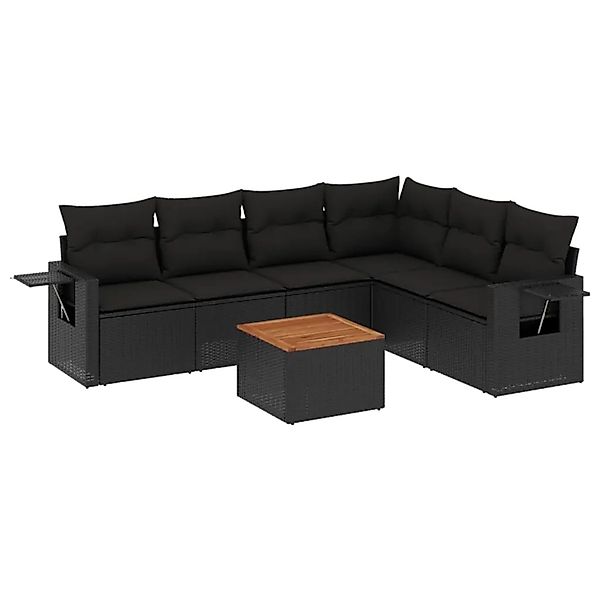 vidaXL 7-Tlg Garten-Sofagarnitur mit Kissen Schwarz Poly Rattan 3256909 günstig online kaufen