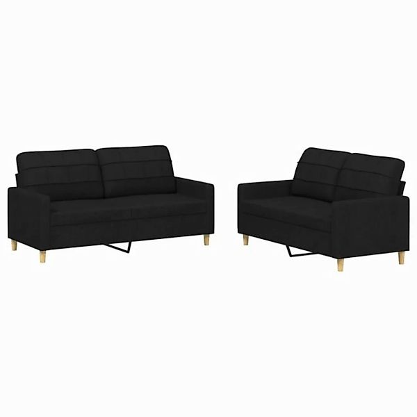 vidaXL Sofa, 2-tlg. Sofagarnitur mit Kissen Schwarz Stoff günstig online kaufen