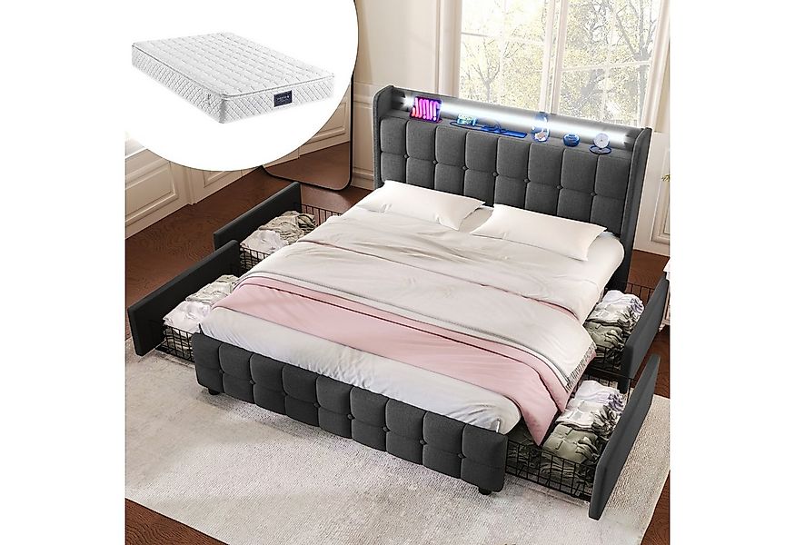 STILVORA Polsterbett 160x200 Stauraumbett Bettgestell Jugendbett mit LED-Be günstig online kaufen