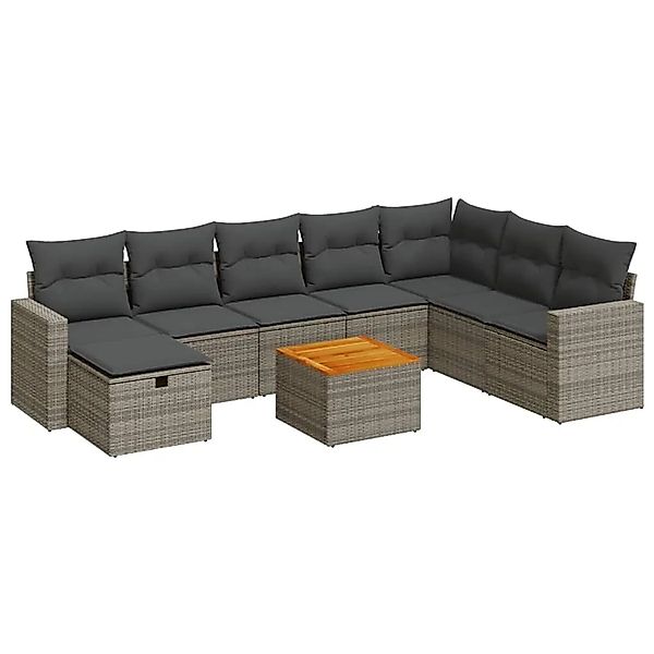 vidaXL 9-Tlg Garten-Sofagarnitur mit Kissen Grau Poly Rattan 3325805 günstig online kaufen