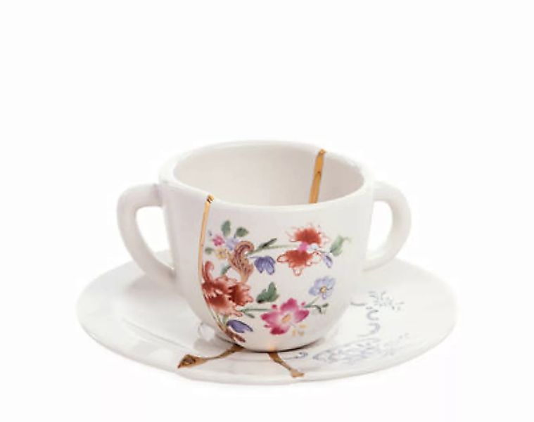 Kaffeetasse Kintsugi keramik weiß / Set aus Kaffeetasse + Untertasse - Sele günstig online kaufen
