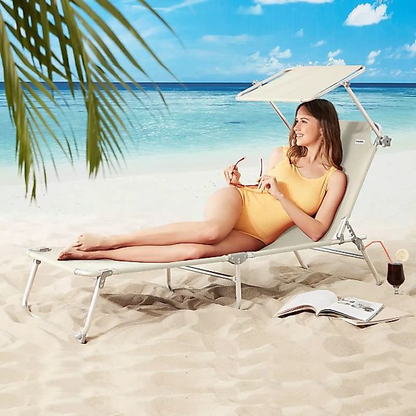 Sonnenliege Ibiza 2er-Set Creme Alu mit Sonnendach günstig online kaufen
