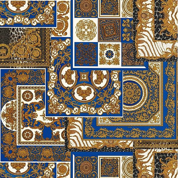 PROFHOME 370481-GU Barock Tapete Design glitzernd Gold Blau Weiß 7,035 m2 0 günstig online kaufen