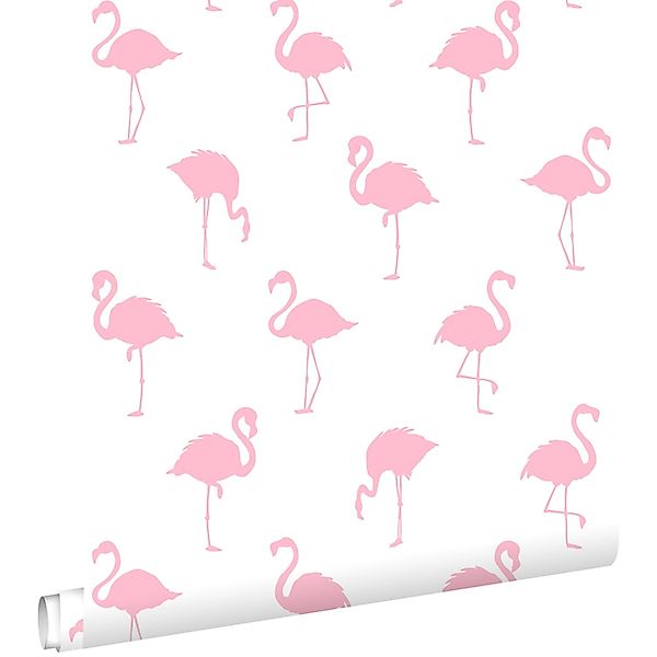 ESTAhome Tapete Flamingos Rosa und Weiß 0,53 x 10,05 m 138992 günstig online kaufen