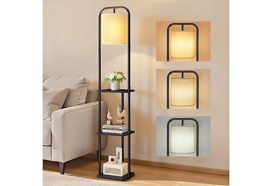 VASAGLE Stehlampe mit 3 Ablagen, Standleuchte, Stehleuchte, Fußschalter, LE günstig online kaufen