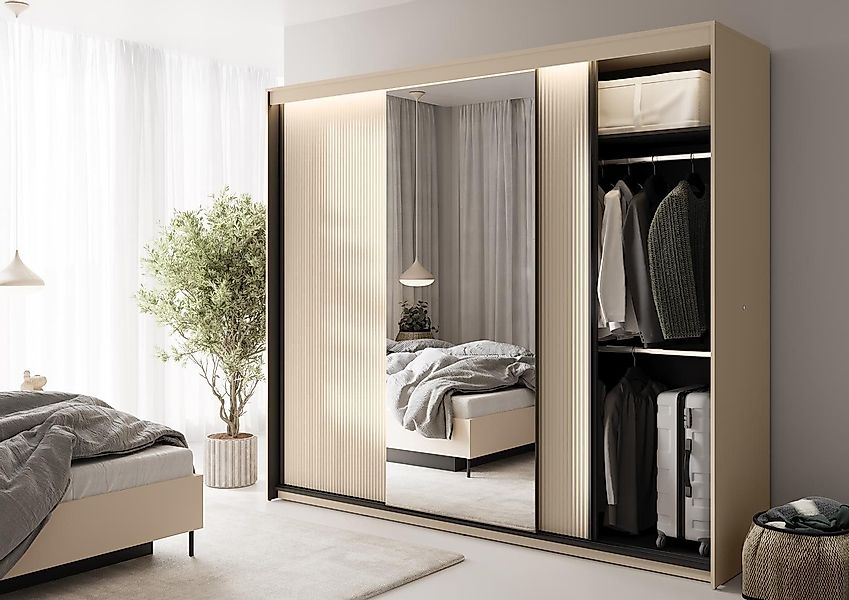 Compleo Schwebetürenschrank mit Lamellen, geräumig Kleiderschrank, günstig online kaufen