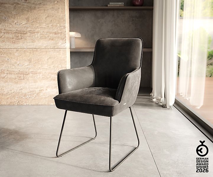 Esszimmerstuhl Heira-Flex mit Armlehnen Mikrofaser Anthrazit Vintage Kufeng günstig online kaufen
