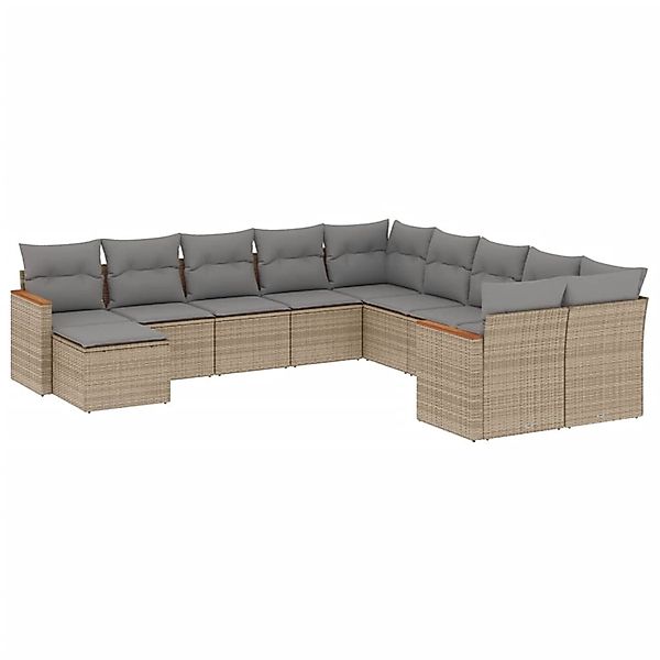vidaXL 11-Tlg Garten-Sofagarnitur mit Kissen Beige Poly Rattan 3226570 günstig online kaufen