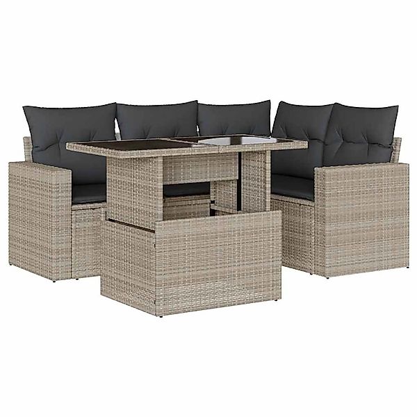 vidaXL 5-Tlg Garten-Sofagarnitur mit Kissen Hellgrau Poly Rattan 3267252 günstig online kaufen
