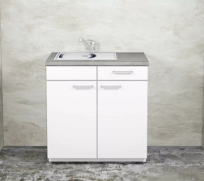 Miniküche MANKAMINI 3 Weiß (Höhe XXL) Küchenzeile 110 cm mit Einbauspüle + günstig online kaufen
