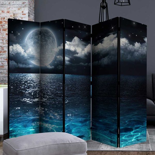 Blickdichter Raumtrenner mit Motiv Ozean und Vollmond in günstig online kaufen