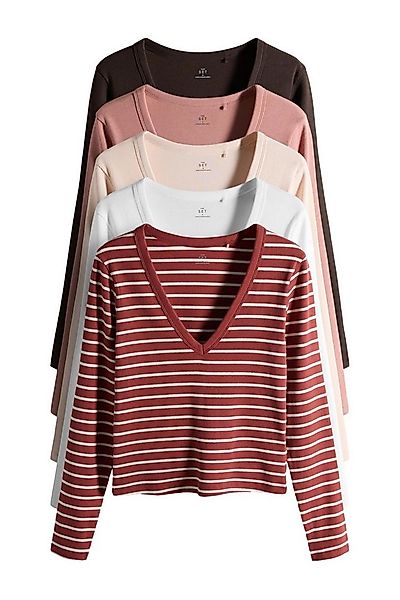 The Set Langarmshirt The Set Gerippte Shirts mit V-Ausschnitt, 5er-Pack (5- günstig online kaufen